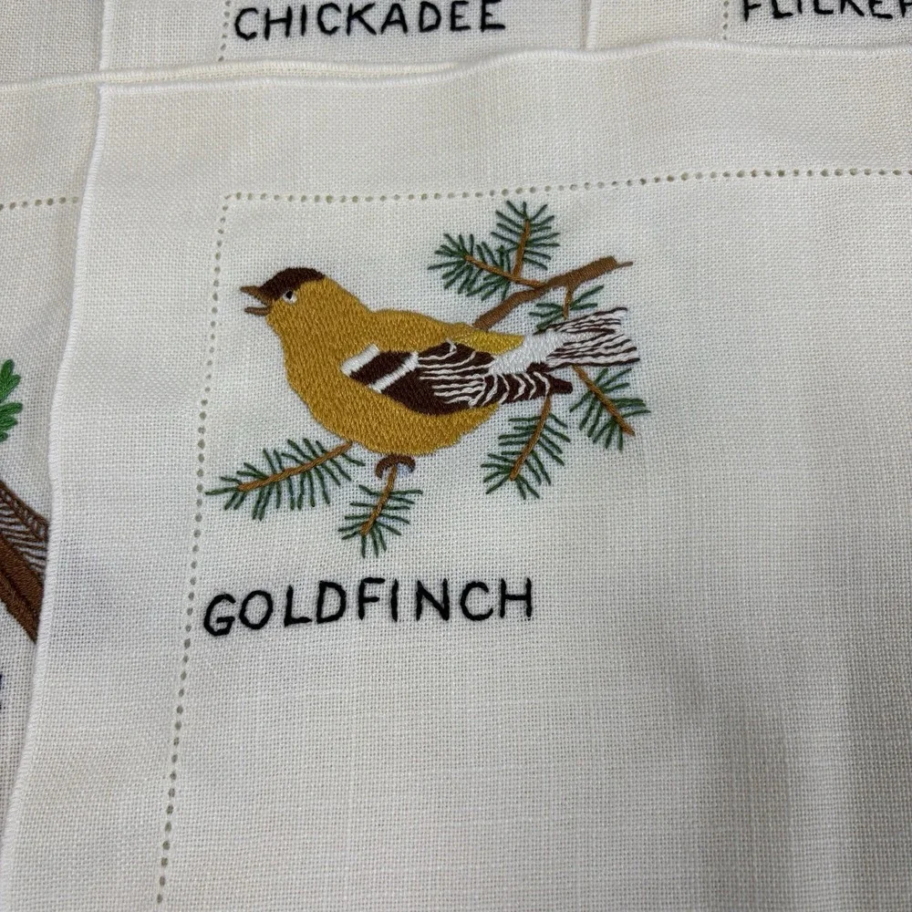Set of 6 Vtg Hand Embroidered Table Mats Birds GrannyCore Farmhouse Decor OOAK